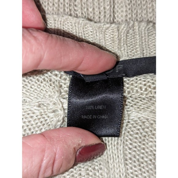 Scoop NYC open weave cable knit 100% linen dropped shoulder tan boho sweater szM - Picture 7 of 9